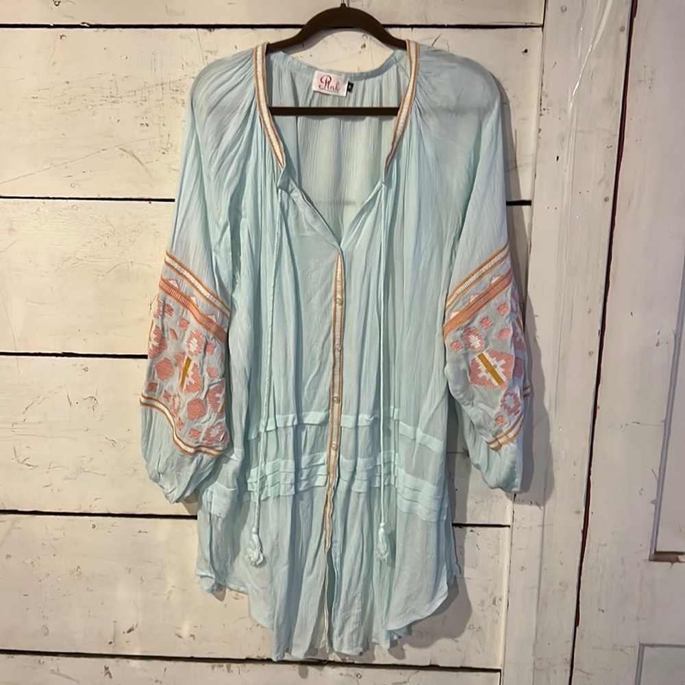 Pink pineapple embroidered tunic dress